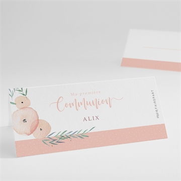 Marque-place communion rose tendre dorure