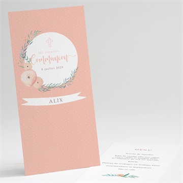 Menu communion rose tendre dorure