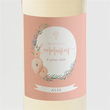 Etiquette de bouteille communion rose tendre dorure