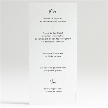 Menu mariage juste nous - Dos du menu