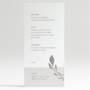 Menu mariage élégance - Dos du menu