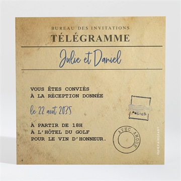 Carton d'invitation mariage notre télégramme accordéon