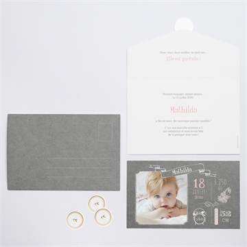 Faire-part naissance touche vintage enveloppe - Vue d'ensemble