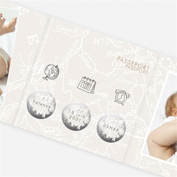 Faire-part naissance premier passeport accordéon - Détail du faire-part