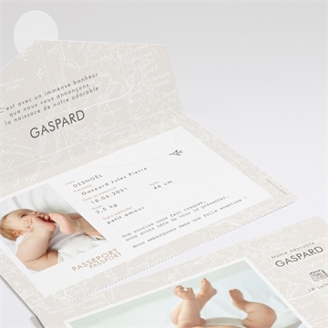 Faire-part naissance premier passeport enveloppe - Détail du faire-part