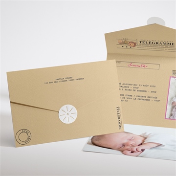 Faire-part naissance son télégramme enveloppe