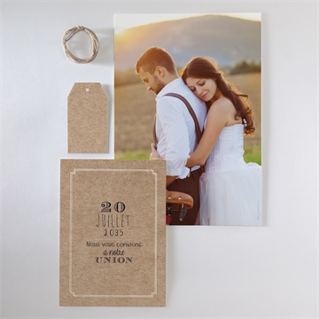 Faire-part mariage kraft en folie superposition - Vue d'ensemble verso