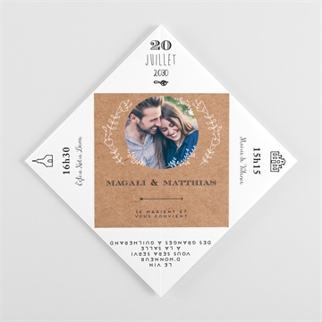 Faire-part mariage kraft vintage origami - Intérieur de la cocotte pliée