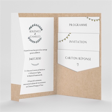 Faire-part mariage avec programme pocketfold - Intérieur du faire-part
