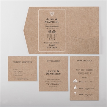 Faire-part mariage kraft en folie pocketfold - Vue d'ensemble d'intérieur