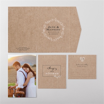 Faire-part mariage kraft en folie pocketfold - vue d'ensemble d'extérieur