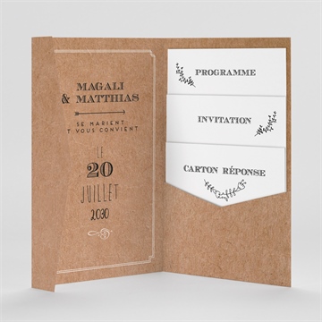Faire-part mariage kraft vintage pocketfold - Intérieur du faire-part