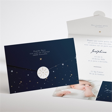 Faire-part naissance neige étoilée enveloppe