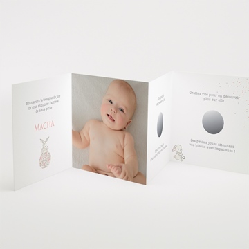 Faire-part naissance tendre lapin accordéon - Intérieur du faire-part