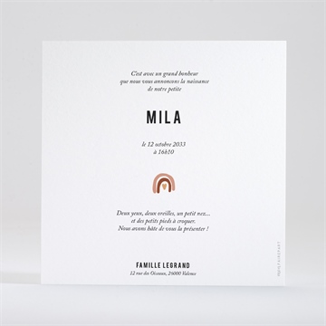Faire-part naissance arc en ciel dorure - Dos du faire-part