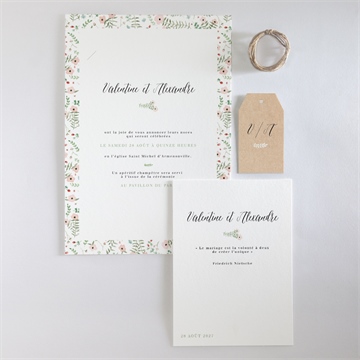 Faire-part mariage fraicheur d'été superposition - Vue d'ensemble recto