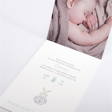 Faire-part naissance lapinou pli décalé - Intérieur du faire-part