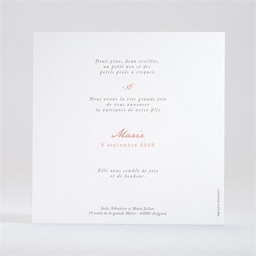 Faire-part naissance végétation copper dorure - Dos du faire-part