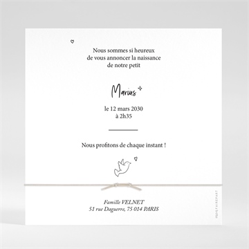 Faire-part naissance dans la lune bracelet - Dos du faire-part