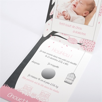 Faire-part naissance elle est si chouette! plié - Intérieur du faire-part non gratté