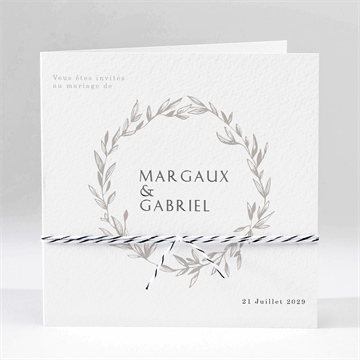 Faire-part mariage tendre couronne carré plié