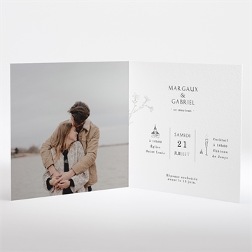 Faire-part mariage tendre couronne carré plié - Intérieur du faire-part