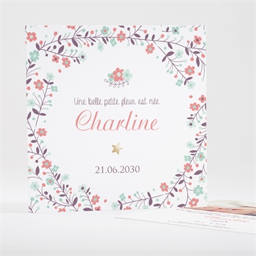 Faire-part naissance accordéon fleurs photo dorure
