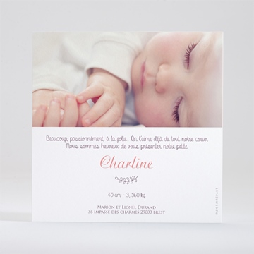 Faire-part naissance accordéon fleurs photo dorure - Dos du faire-part