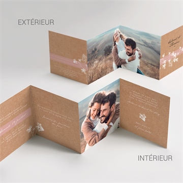 Faire-part mariage lierre grimpant accordéon - Vue d'ensemble