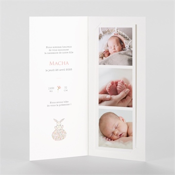 Faire-part naissance tendre lapin photomaton - Intérieur du faire-part