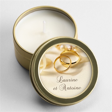 Bougie mariage alliances fond crème dorure
