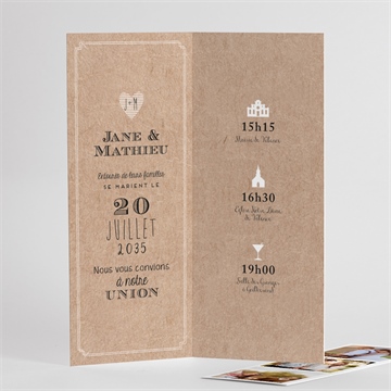 Faire-part mariage kraft en folie photomaton - Intérieur du faire-part