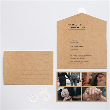 Faire-part mariage so kraft enveloppe - Intérieur et dos du faire-part