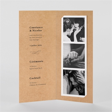 Faire-part mariage photomaton kraft - Intérieur du faire-part