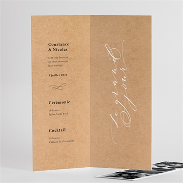 Faire-part mariage photomaton kraft - Intérieur du faire-part