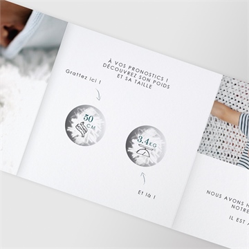 Faire-part naissance vert emeraude à gratter - Intérieur du faire-part gratté