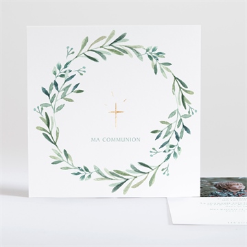Faire-part communion végétal et dorure carré