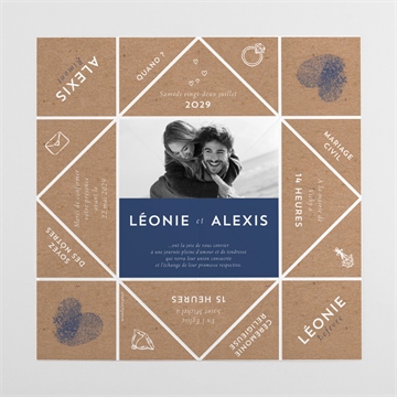 Faire-part mariage uniques empreintes origami - Intérieur de la cocotte dépliée