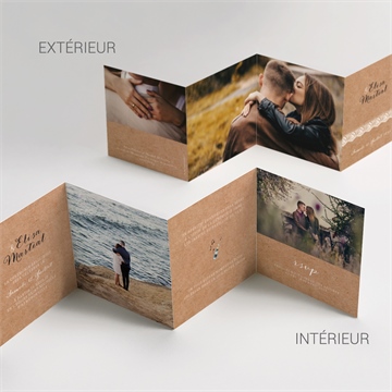 Faire-part mariage kraft et dentelle accordéon - Vue d'ensemble