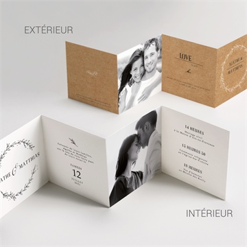 Faire-part mariage kraft champêtre accordéon - Vue d'ensemble