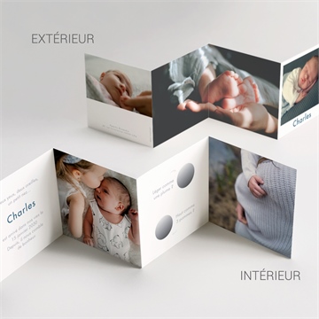 Faire-part naissance petits portraits accordéon - Vue d'ensemble