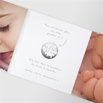 Faire-part naissance follement accordéon - Intérieur du faire-part gratté