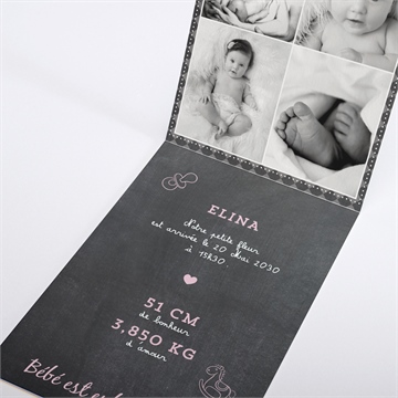 Faire-part naissance origami ardoise pli décalé - Intérieur du faire-part