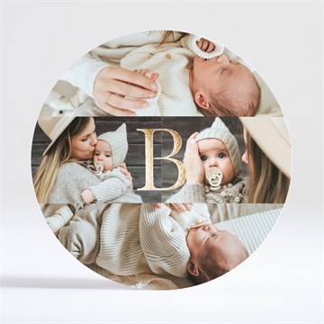 Faire-part naissance initiale en patchwork rond