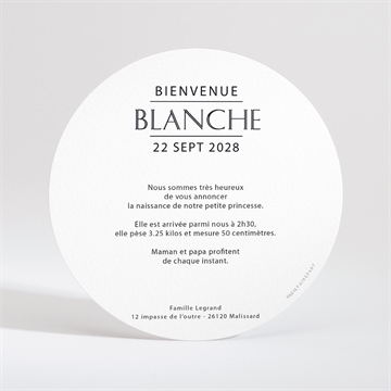 Faire-part naissance initiale en patchwork rond - Dos du faire-part