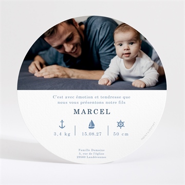 Faire-part naissance notre petit marin rond - Dos du faire-part