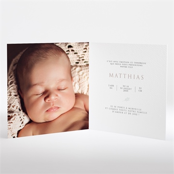 Faire-part naissance 3 délicates photos plié - Intérieur du faire-part