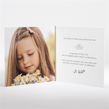 Faire-part communion en grâce carré plié - Intérieur du faire-part
