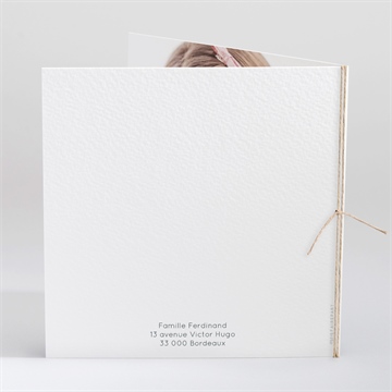 Faire-part communion en grâce carré plié - Dos du faire-part