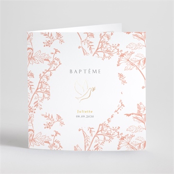 Faire-part de baptême gravure rosée dorure